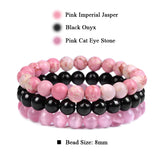 Rhodonite Rose Trio: 8mm Stone Bracelet Set