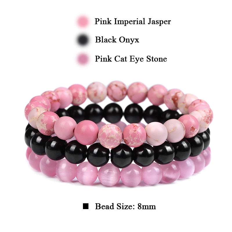 Rhodonite Rose Trio: 8mm Stone Bracelet Set