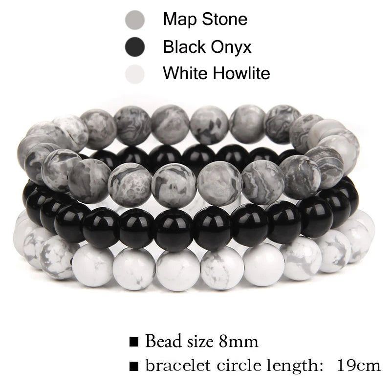 Rhodonite Rose Trio: 8mm Stone Bracelet Set