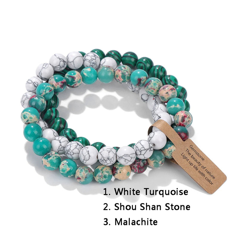 3-Piece Natural Stone Bracelet Set for Women and Men