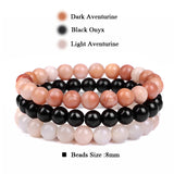 Rhodonite Rose Trio: 8mm Stone Bracelet Set