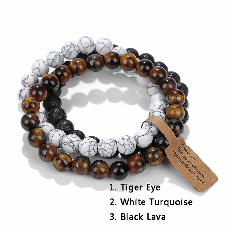 3-Piece Natural Stone Bracelet Set for Women and Men