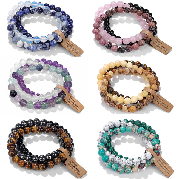 3-Piece Natural Stone Bracelet Set for Women and Men