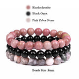 Rhodonite Rose Trio: 8mm Stone Bracelet Set