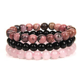 Rhodonite Rose Trio: 8mm Stone Bracelet Set