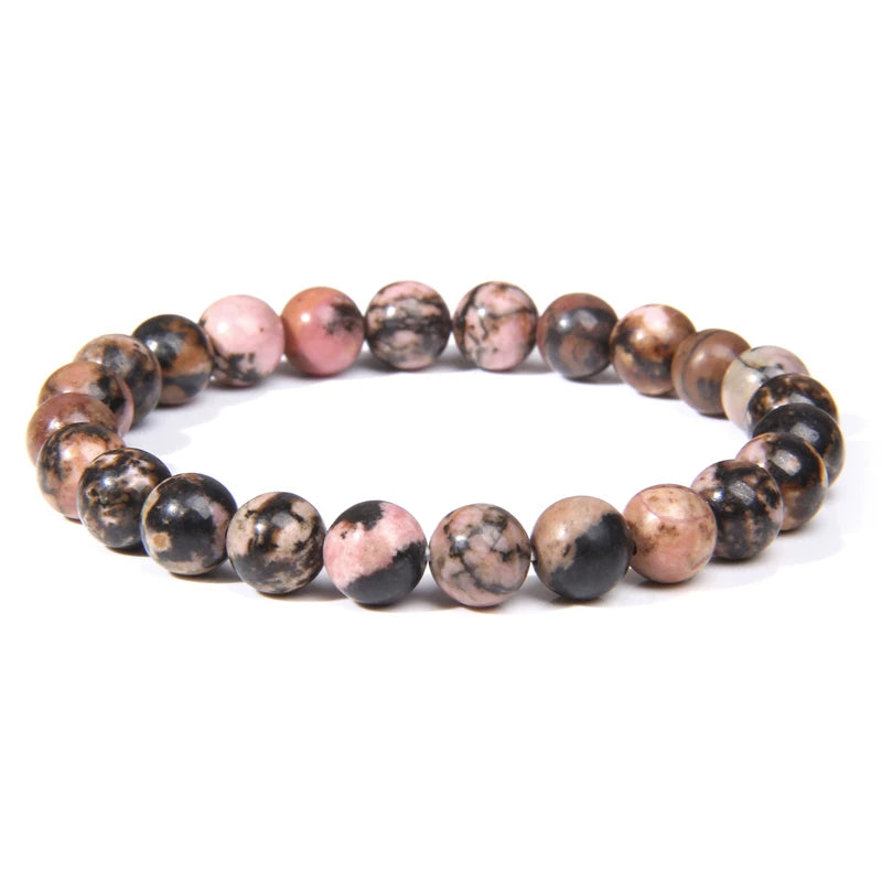 Rhodonite Rose Trio: 8mm Stone Bracelet Set