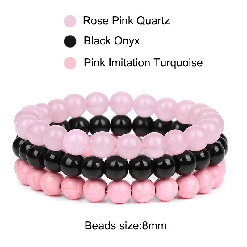 Rhodonite Rose Trio: 8mm Stone Bracelet Set