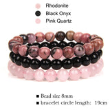 Rhodonite Rose Trio: 8mm Stone Bracelet Set