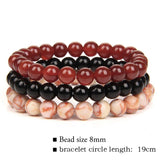 Rhodonite Rose Trio: 8mm Stone Bracelet Set