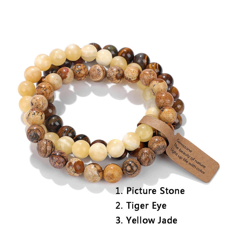 3-Piece Natural Stone Bracelet Set for Women and Men