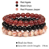 Rhodonite Rose Trio: 8mm Stone Bracelet Set